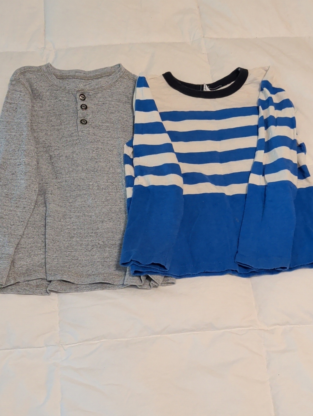 Kids Long Sleeve Stripe and Heathered Henley Top Set - Blue & Gray